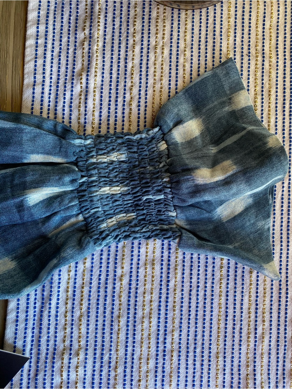 Tuckernuck x Pomander Place Blue Ikat Kenzo Dress Mini Tiered Smocked Cuff Sz L - Picture 10 of 16
